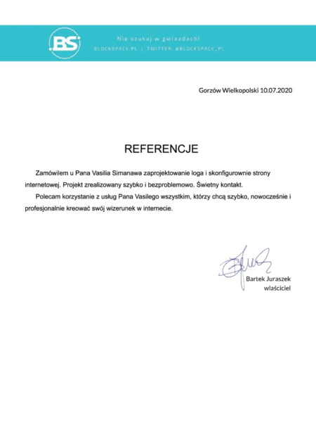 Referencje od Blockspace za szybką i bezproblemową realizację strony internetowej
