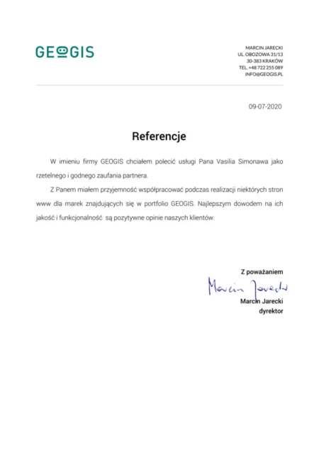Referencja od Geogis polecająca usługi webmastera