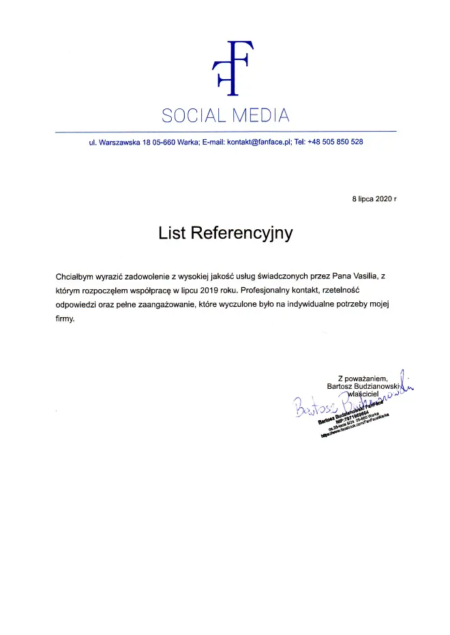 Zadowolenie z wysokiej jakości usług od FanFace